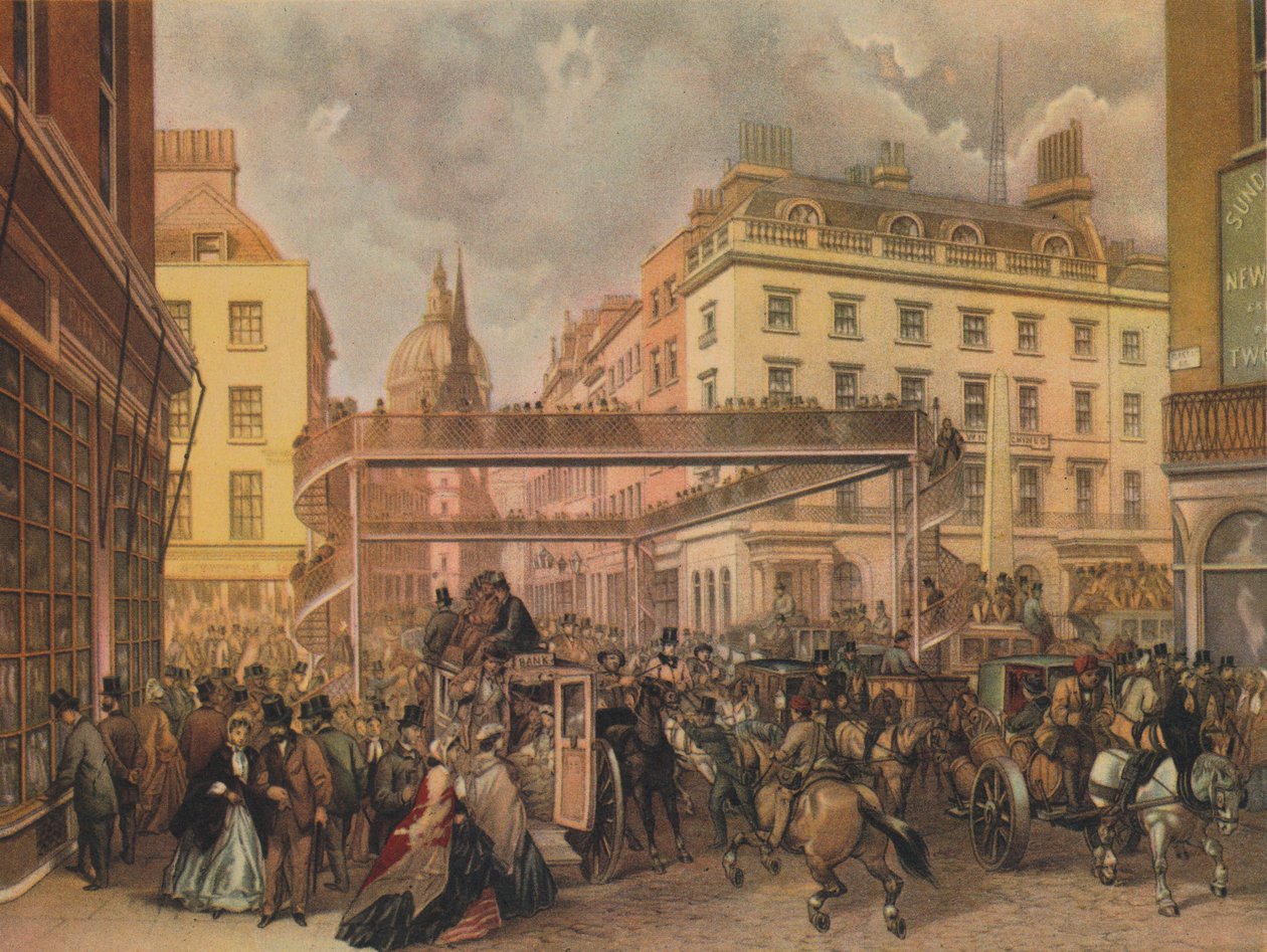 Új gyaloghíd terve a Ludgate Hill és a Fleet Street kereszteződésénél, City of London, 1862. alkotó: Kell Brothers