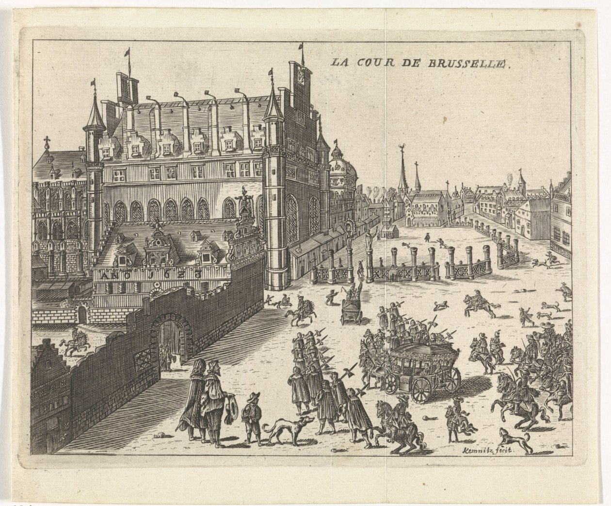 A brüsszeli udvar látképe, 1673. La cour de Bruselle (cím a tárgyon) alkotó: Kemnitz