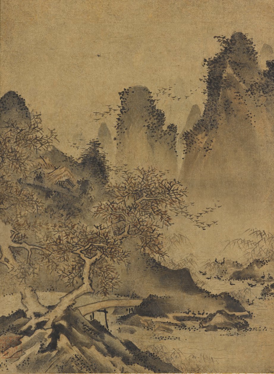 Táj: hegyek, patak és híd alkotó: Kenkō Shōkei