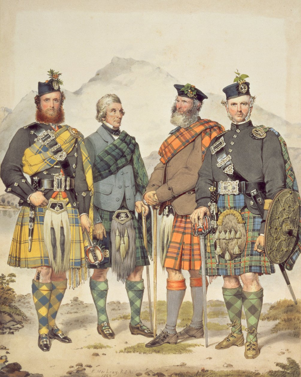 Négy úriember felvidéki ruhában, 1869 alkotó: Kenneth Macleay
