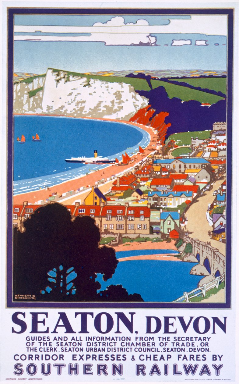 Seaton, Devon, a déli vasútvonalat reklámozó plakát alkotó: Kenneth Shoesmith