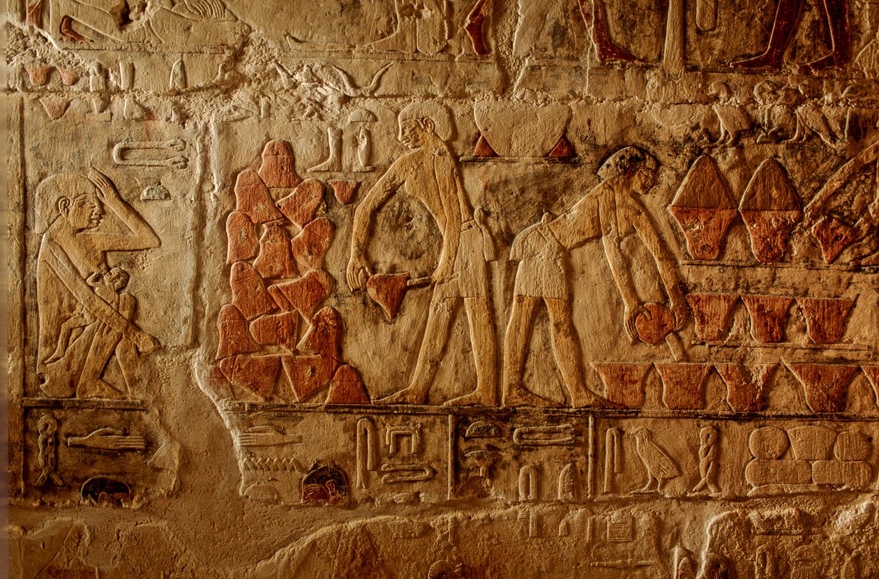 Egyiptom Óbirodalma; Egyiptom; Sakkarra, a Két Testvér sírja, kenyérsütés, halomhő... alkotó: Kenneth Garrett