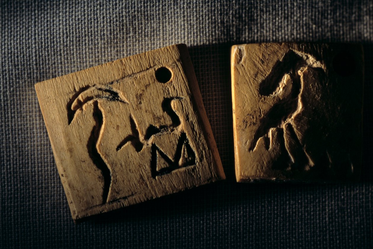 Pradinasztikus elefántcsont címke, legkorábbi írás, Dr. Gunter Dreyer, Egyiptom, 2005 (fotó) alkotó: Kenneth Garrett