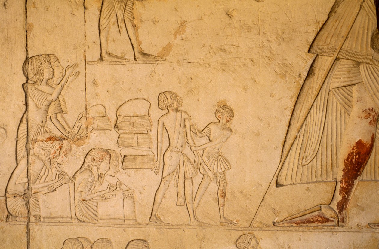 Relief Horemheb sírjából; írástudókat ábrázol, akik foglyokat vesznek fel, 2003 (fénykép) alkotó: Kenneth Garrett