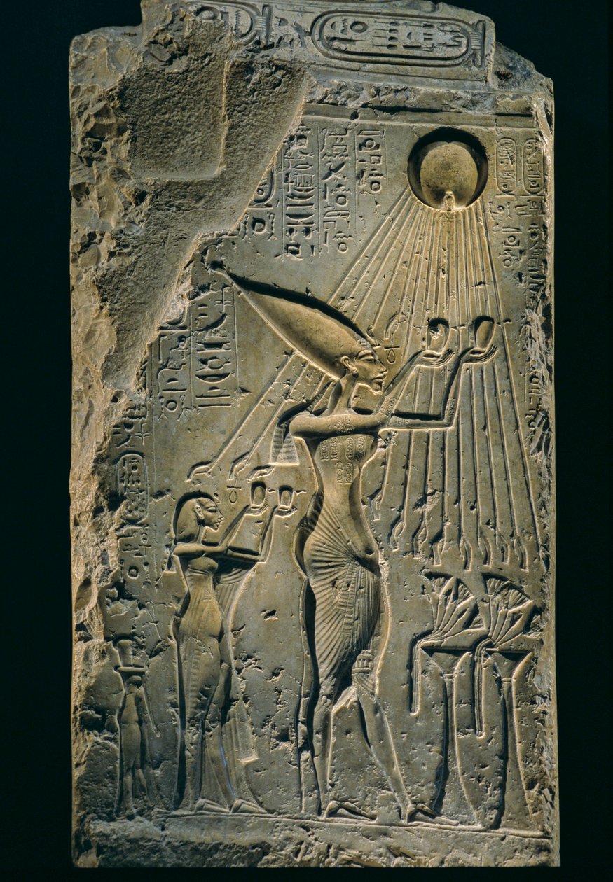 Ehnáton domborműve az Aten alatt, balusztrád, Amenhotep IV. Akhenaten fáraóként..., 2009 (fénykép) alkotó: Kenneth Garrett