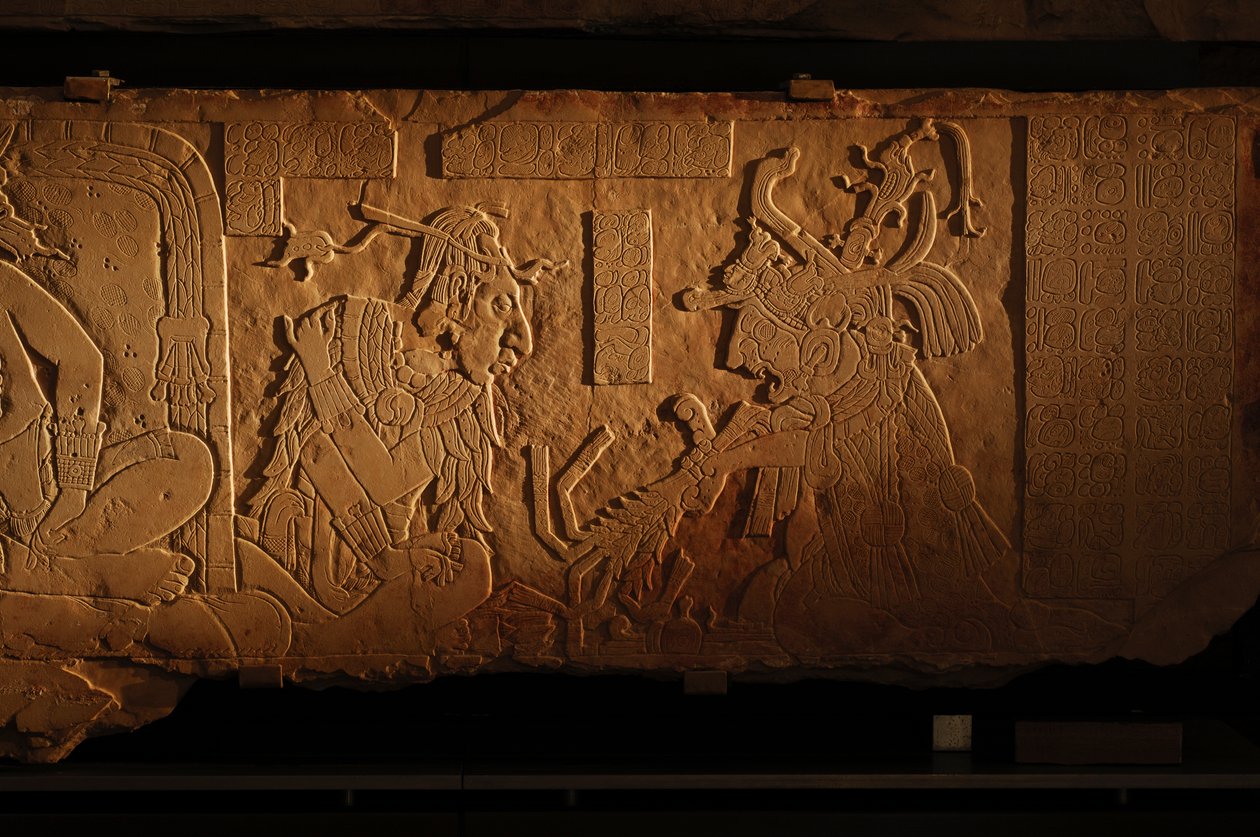 Templom 21 trónpad, Akhal Mo Nab király faragása, Palenque, Mexikó, 2005 (fotó) alkotó: Kenneth Garrett