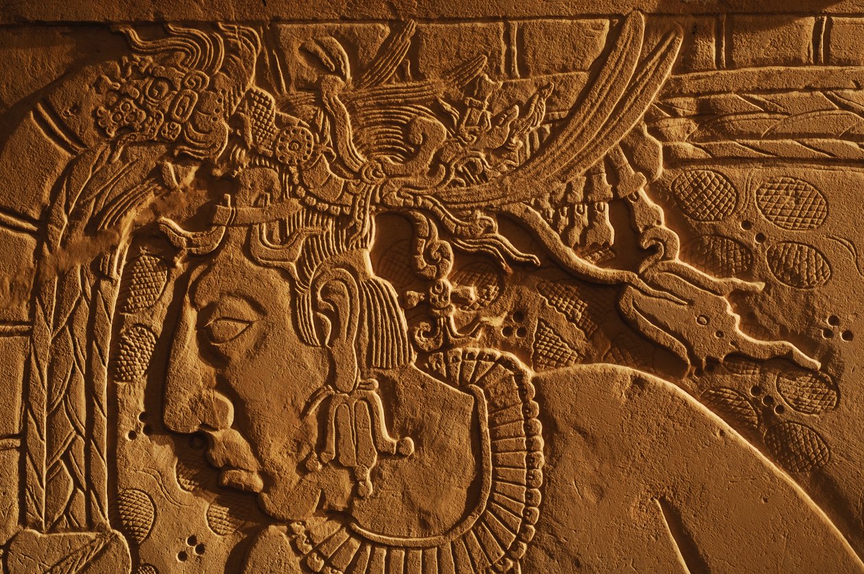 Templom 21 trónpad, Akhal Mo Nab király faragása, Palenque, Mexikó, 2005 (fotó) alkotó: Kenneth Garrett