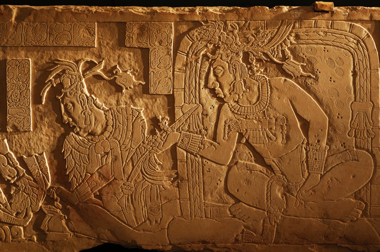 Templom 21 trónpad, Akhal Mo Nab király faragása, Palenque, Mexikó, 2005 (fotó) alkotó: Kenneth Garrett