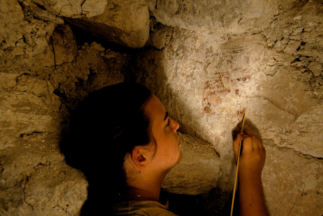 Teotihuacan harcos, freskó, Sufricaya, Holmul, Guatemala, maja, Francisco Estradabelli, 2008 (fotó) alkotó: Kenneth Garrett