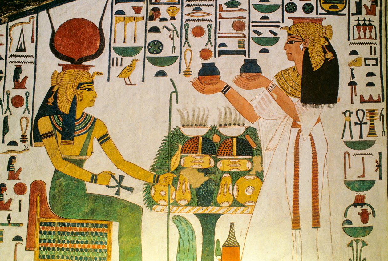 Nefertari sírja; Nefertari bort kínál a diétások egy csoportjának; Egyiptom, a Völgy... alkotó: Kenneth Garrett