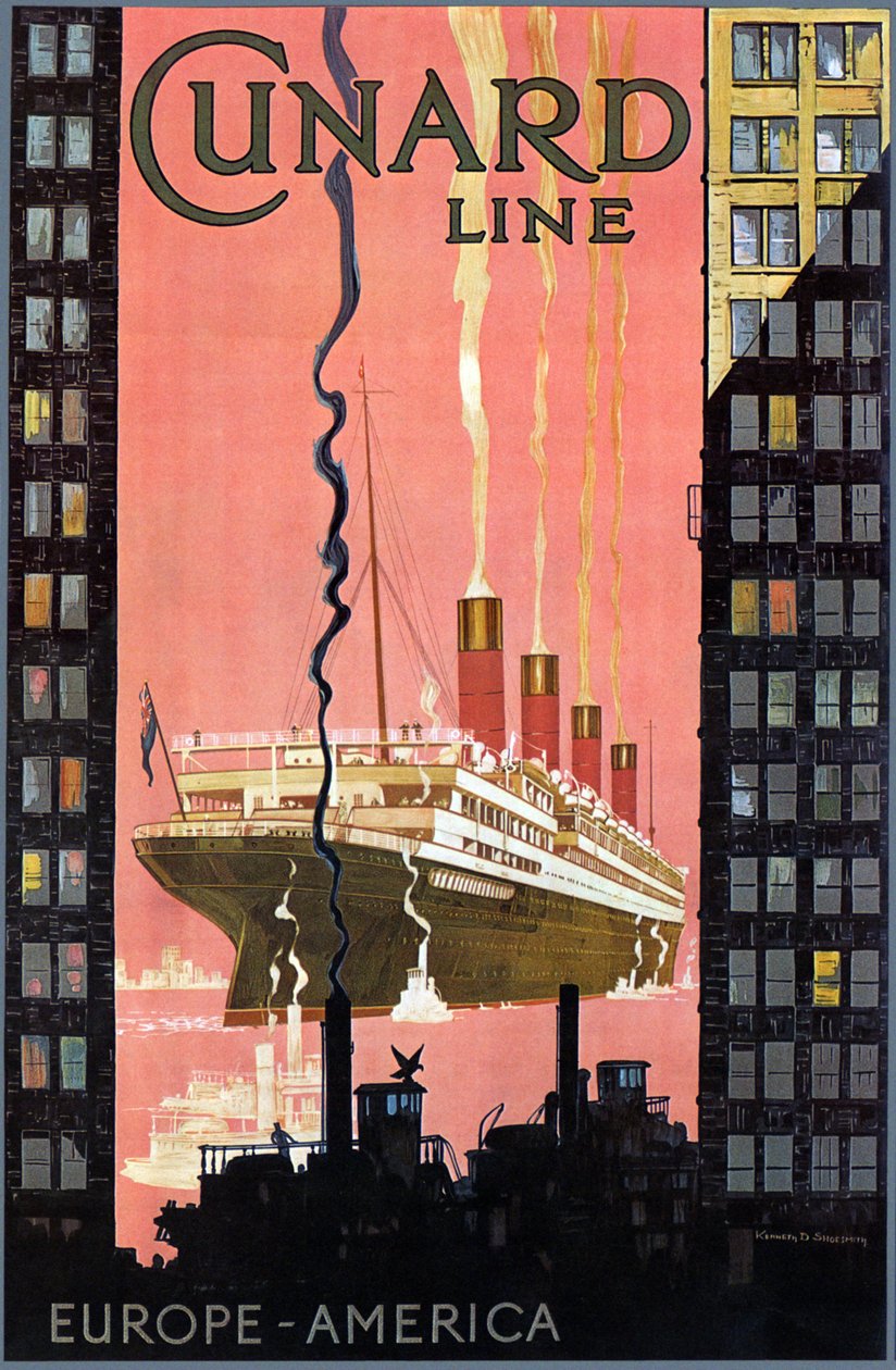 Cunard Line Európa-Amerika poszter, USA, c. 1900 alkotó: Kenneth Shoesmith