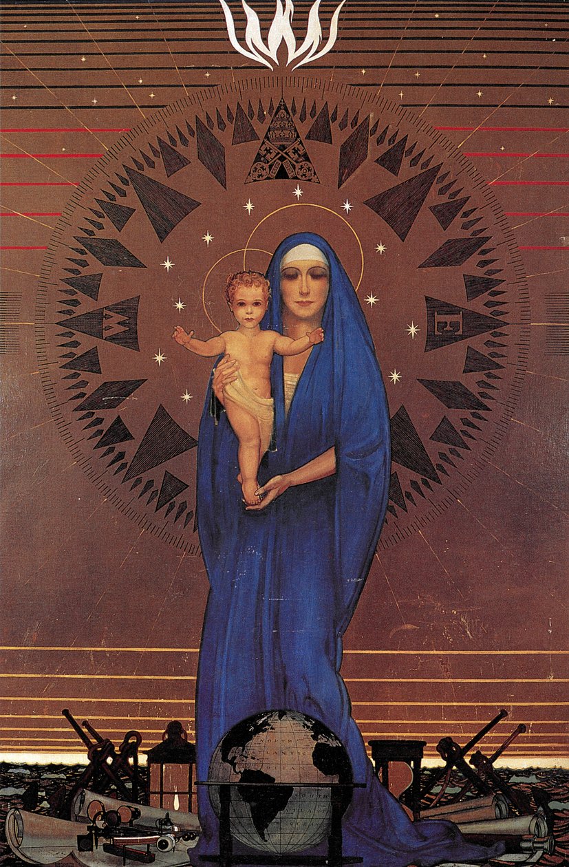 Az Atlanti-óceán Madonna, Cabin osztály szalon, Queen Mary Ocean Liner, 1934 körül (olaj, aranylevél) alkotó: Kenneth Shoesmith