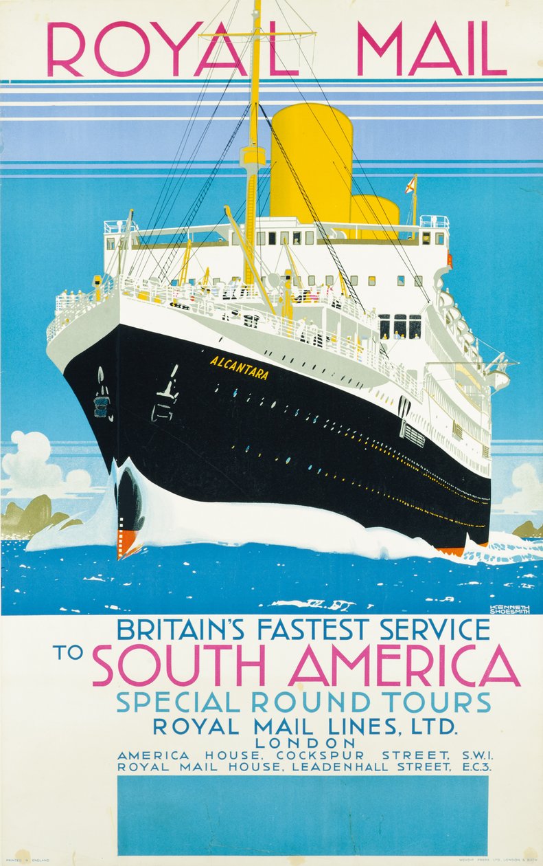 A Royal Mail szolgáltatást Dél-Amerikába hirdető plakát, 1930 körül (színes litográfia) alkotó: Kenneth Shoesmith