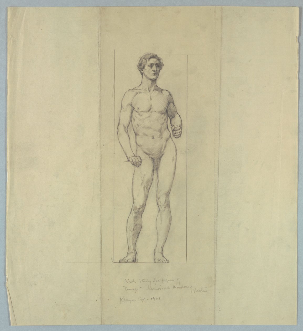 Akttanulmány a "Bátorság" figurájához, Jacob Dolson Cox emlékablakához, Oberlin College alkotó: Kenyon Cox