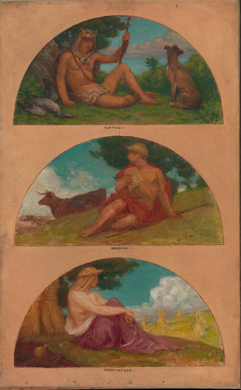 A civilizáció fejlődése: Vadászat, pásztorkodás, mezőgazdaság (freskó tanulmány, State Capitol, Des Moines, Iowa) alkotó: Kenyon Cox