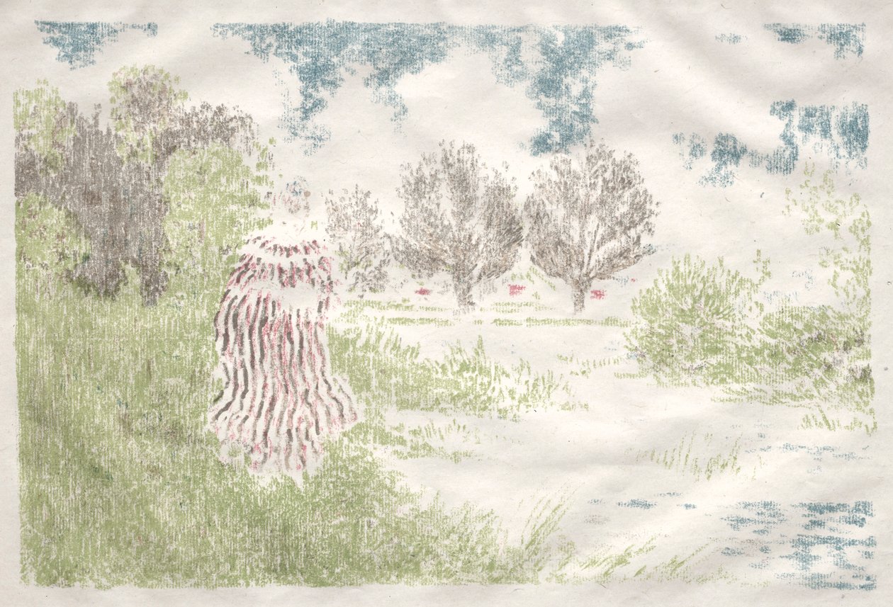 Tájképek: Nő csíkos ruhában Táj: Nő csíkos ruhában, 1898. alkotó: Ker Xavier Roussel