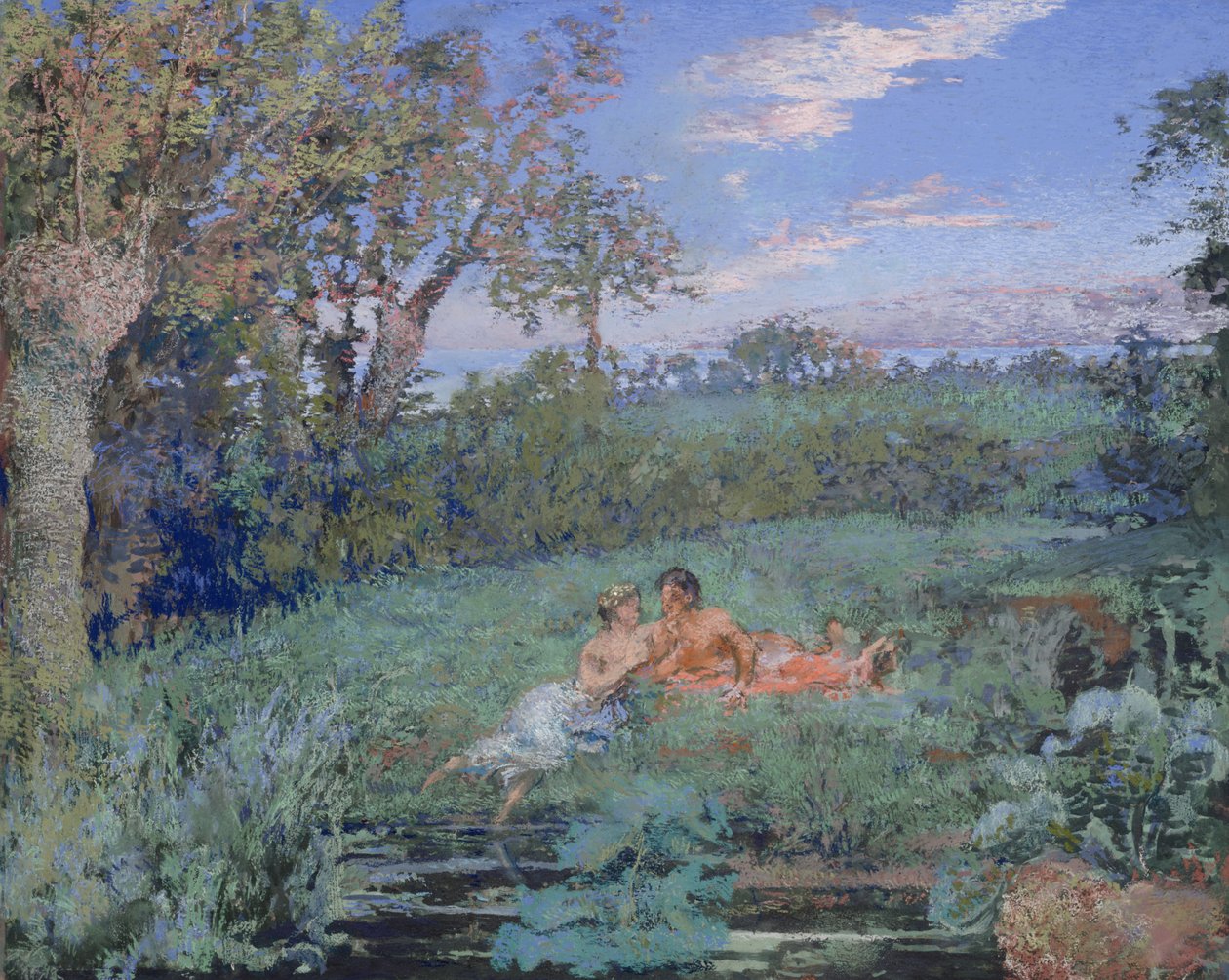 Szerelmesek a folyóparton, 1910-20 körül (pasztell és akvarell kartonon) alkotó: Ker Xavier Roussel