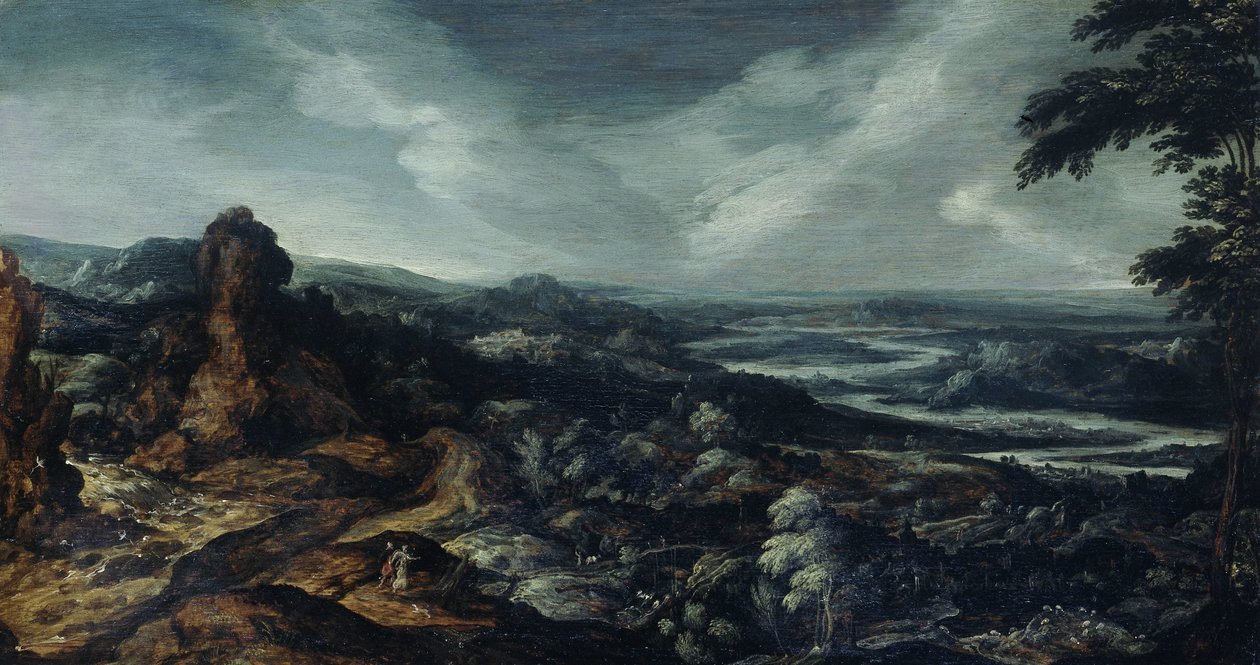 Panorámás táj Tóbiással és az angyallal alkotó: Kerstiaen de Keuninck (attributed to)