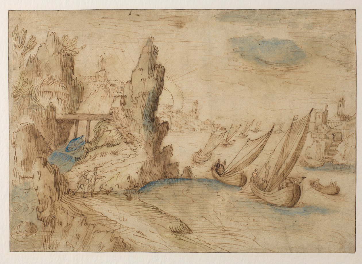 Képzeletbeli tengerparti jelenet halászhajókkal, 1575-1633 alkotó: Kerstiaen de Keuninck
