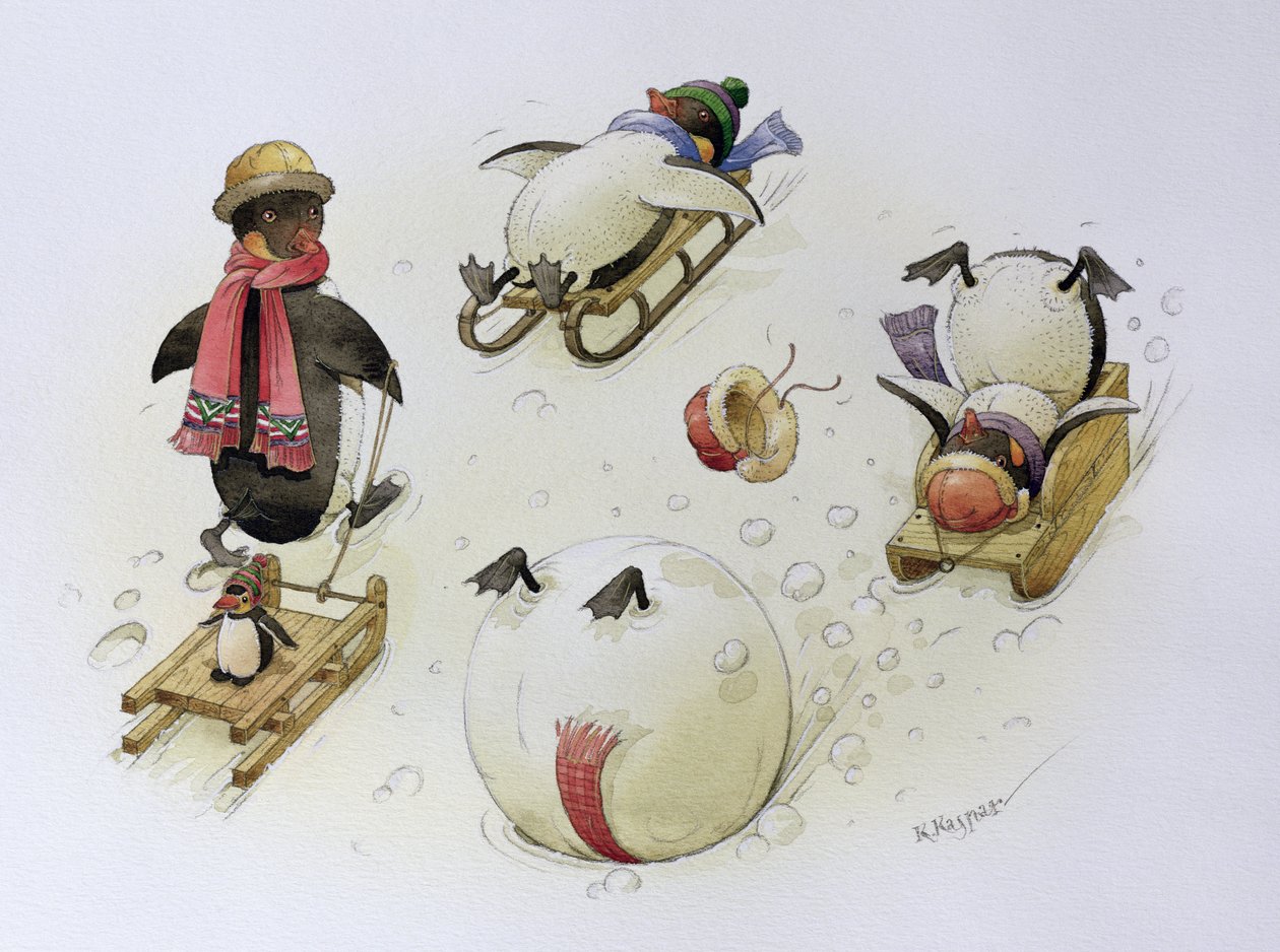 Penguins Sledging, 1999 (wc papíron) alkotó: Kestutis Kasparavicius