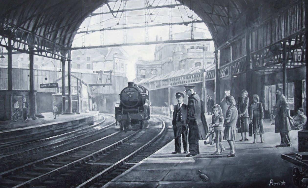 Várom a vonatot, 2008 (olajok) alkotó: Kevin Guild of Railway Artist Parrish