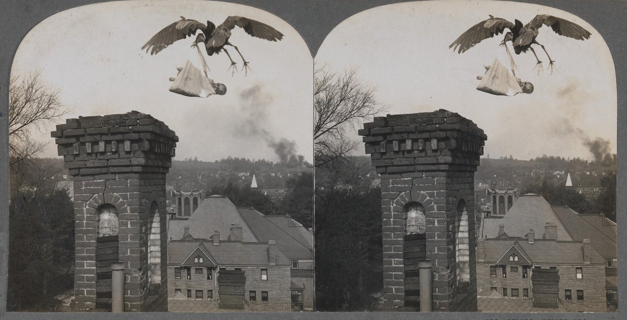 A régi időkben, ha az emberek jók lennének, a gólya édes és szép babát hozott, 1907. alkotó: Keystone View Company