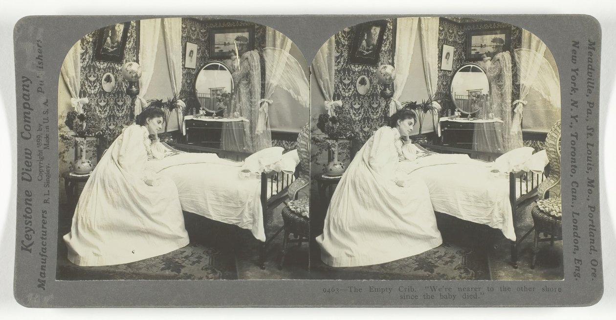 Az üres kiságy. Közelebb vagyunk a túlsó partra, mióta a baba meghalt, 1899-ben. alkotó: Keystone View Company