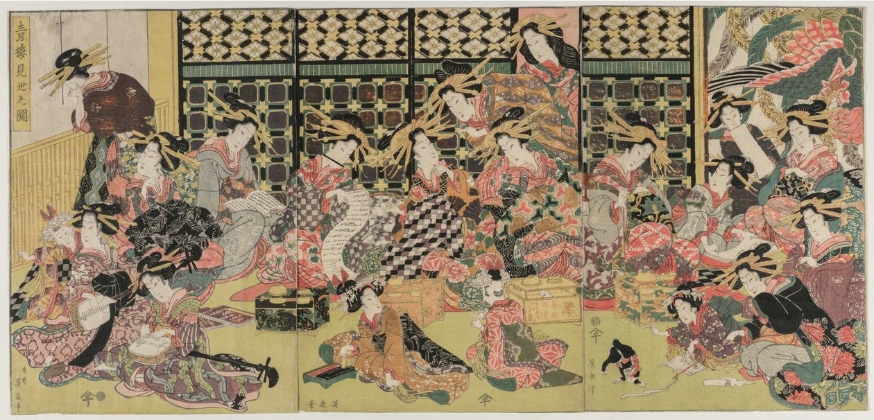 Kép a látványról a Pleasure Quarterben, 1810-es évek. alkotó: Kikugawa Eizan