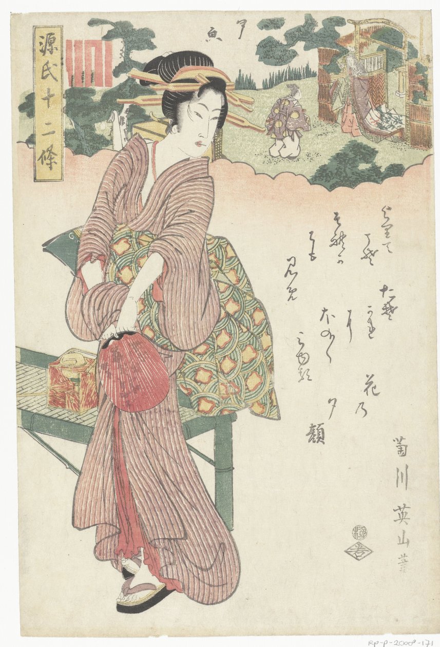 Yugao A Genji történet tizenkét fejezete (sorozat címe) Genji junijo (sorozat címe a tárgyon) alkotó: Kikugawa Eizan