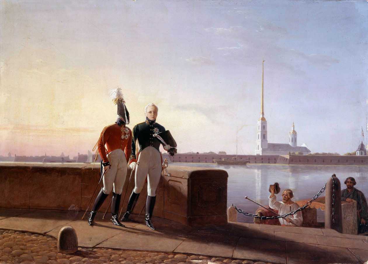 I. Sándor orosz cár (1777-1825) és testvére, Konstantin a Néva szélén Kil (19. század) festménye, a szentpétervári Ermitázs Múzeum alkotó: Kil