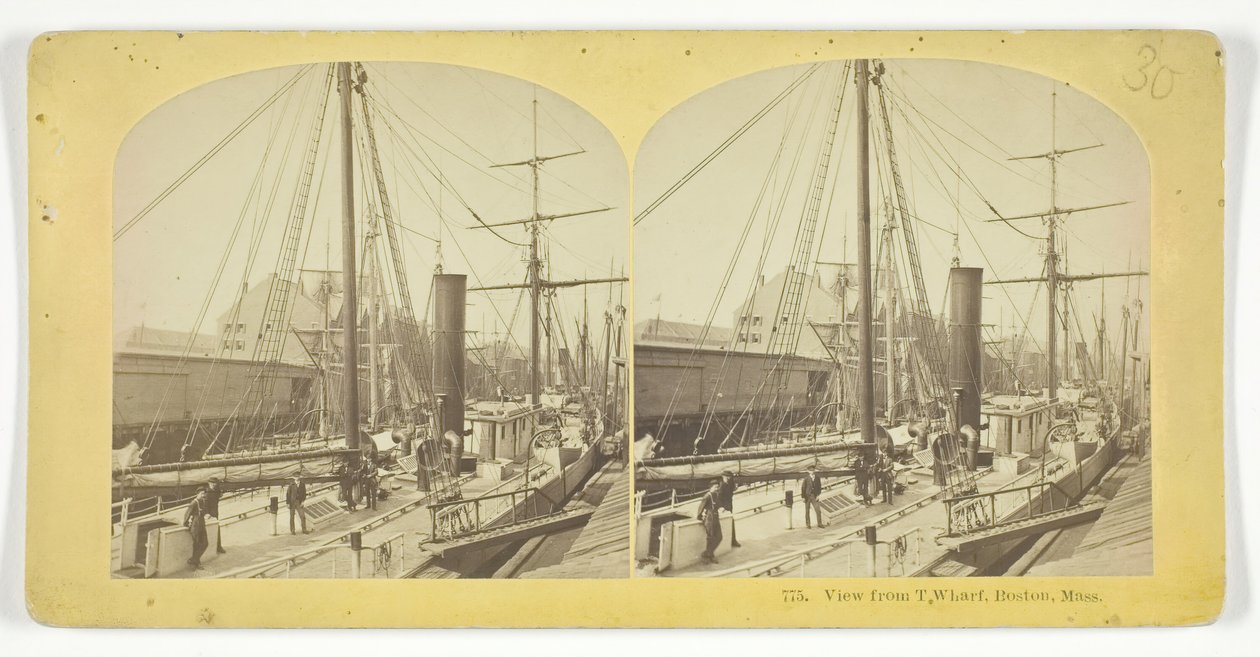 Kilátás a T Wharfból, Boston, Mass, 185575. Alkotók: Kilburn Brothers, BW Kilburn. alkotó: Kilburn Brothers, BW Kilburn
