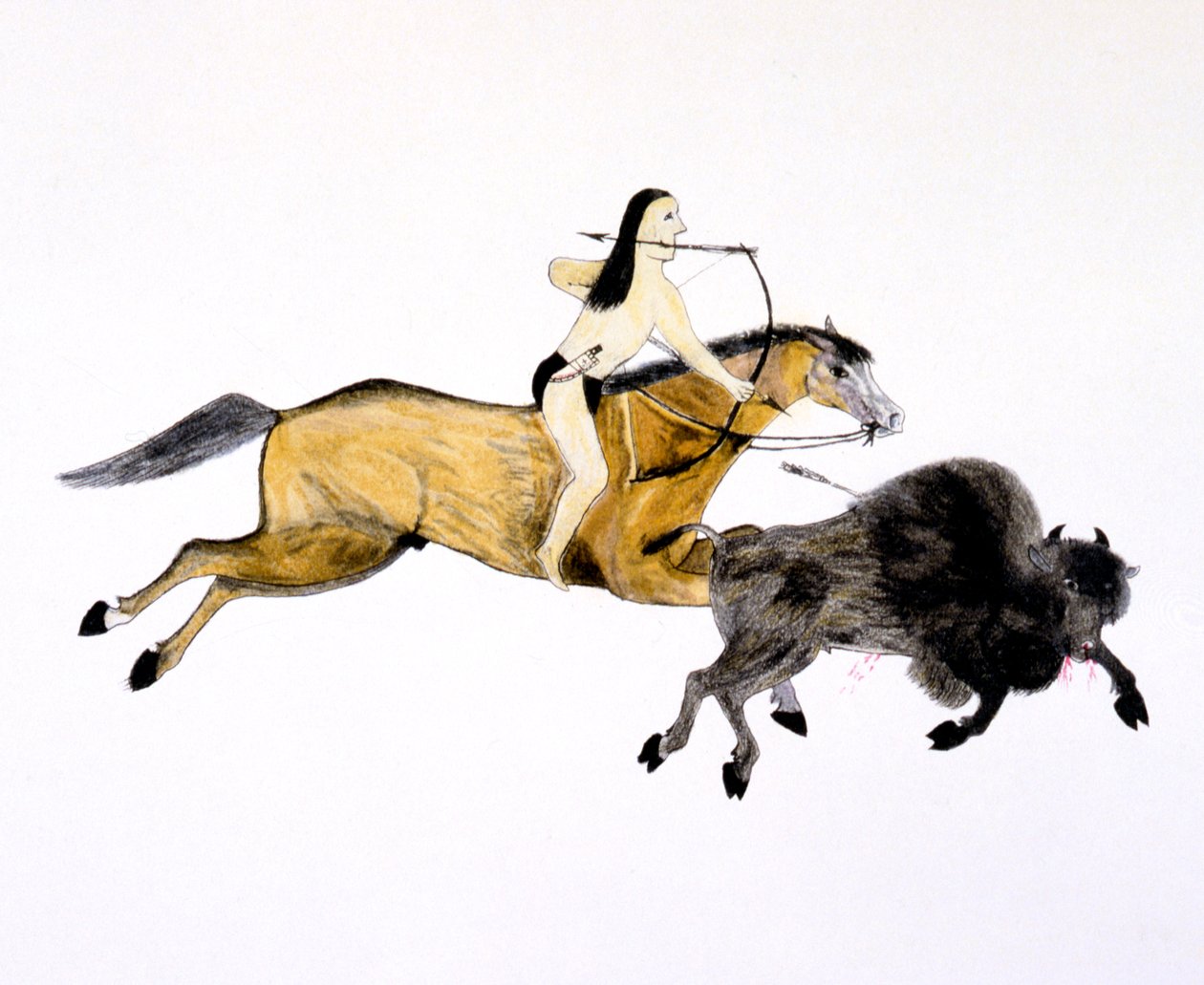 Mounted Grand Plains indián vadász bivaly íjjal és nyíllal, c1890-c1927. alkotó: Kills Two