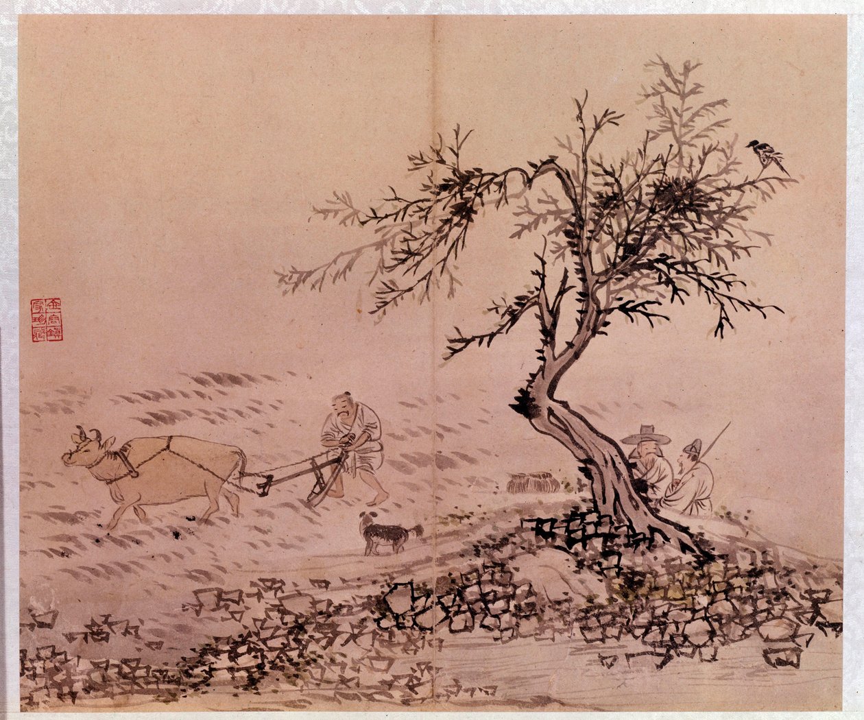 Art coreen: szántás jelenete. Kim Hong-do (Kim Hong Do) vagy Danwon (1745-kb. 1806) nyomatai alkotó: Kim Hong Do