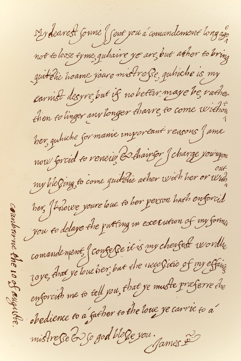 I. Jakab Károly hercegnek írt, 1623. augusztus 10-én kelt levelének fakszimile, amelyet a Manzi Joyant & Co. Paris nyomtatott ki, 1904 (kollotípia) alkotó: King James I