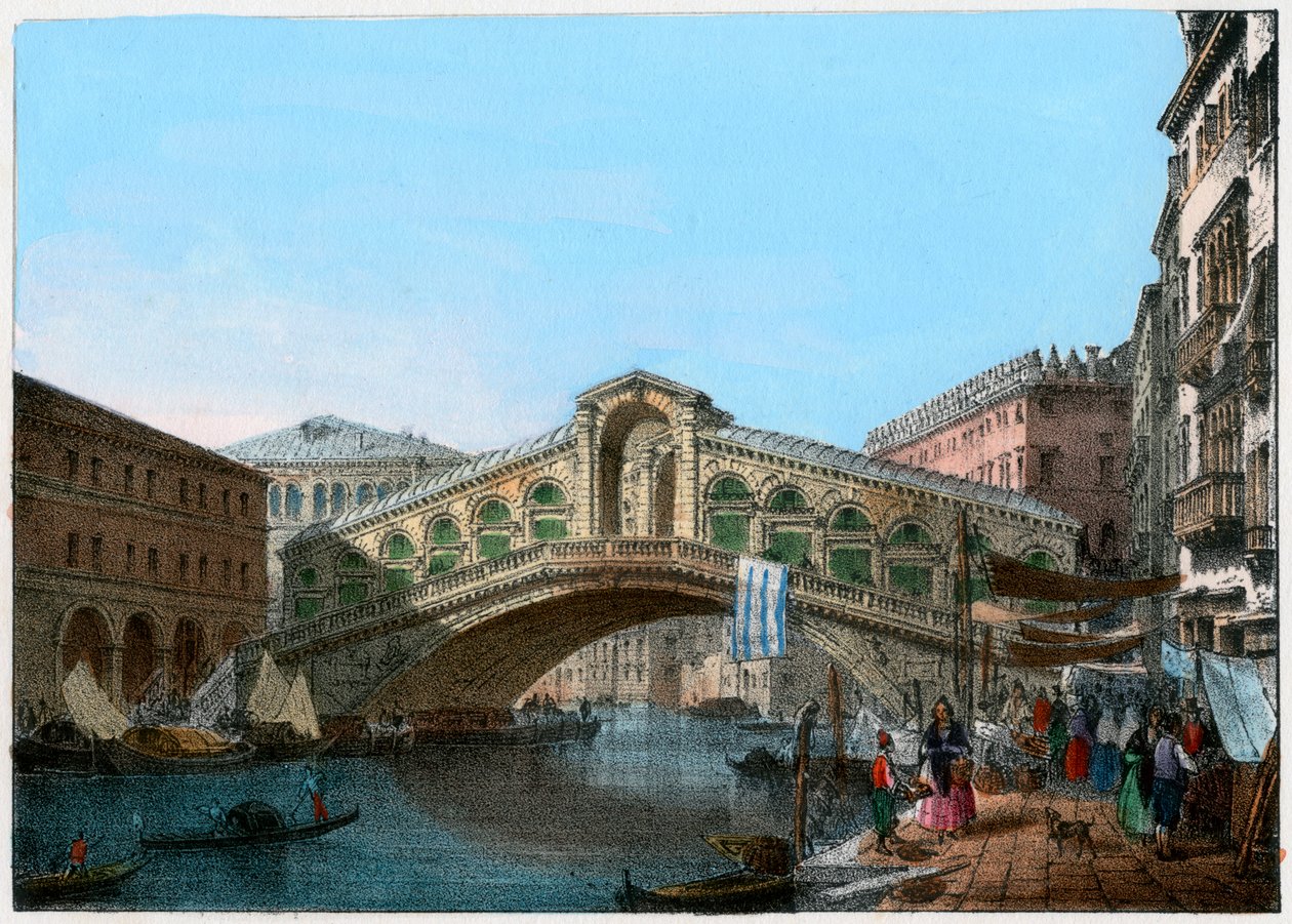 Rialto híd, Velence, Olaszország, 19. század. alkotó: Kirchmayn