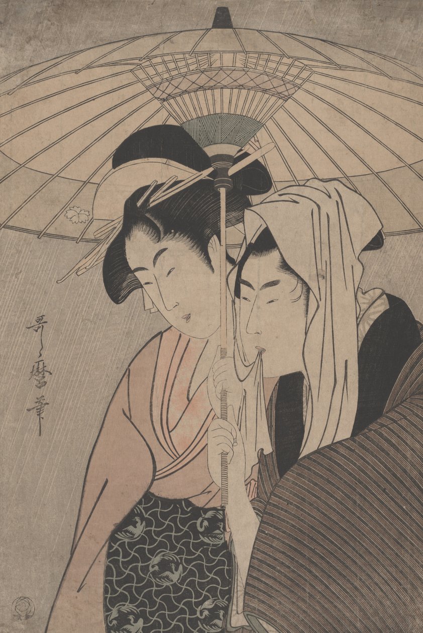 Férfi és nő esernyő alatt, 1797 alkotó: Kitagawa Utamaro
