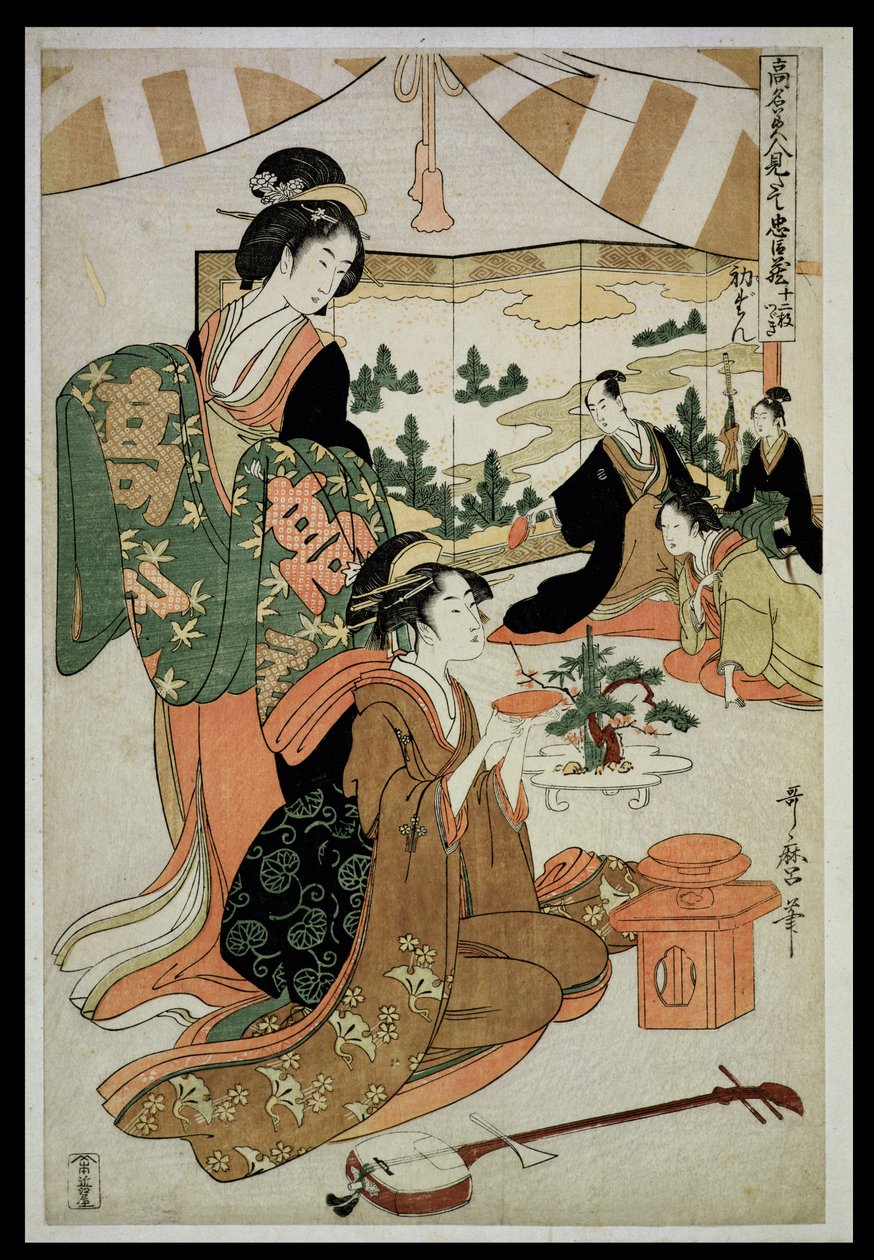 P.348-1945 1. jelenet, Az ünnepelt szépségek és a hűséges liga összehasonlítása, 1797 körül (színes fatömbnyomat) alkotó: Kitagawa Utamaro