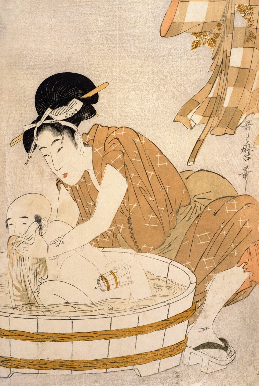 The Bath, Edo korszak (1603-1868) (színes fatömbnyomat) alkotó: Kitagawa Utamaro