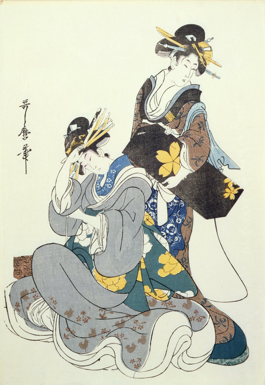 Két női figura (színes fatömbnyomat, 12. blokk) alkotó: Kitagawa Utamaro