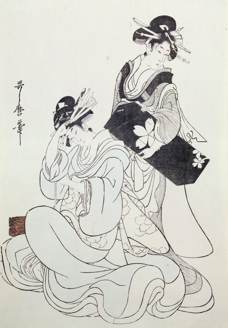 Két női figura (színes fatömbnyomat, 4. blokk) alkotó: Kitagawa Utamaro