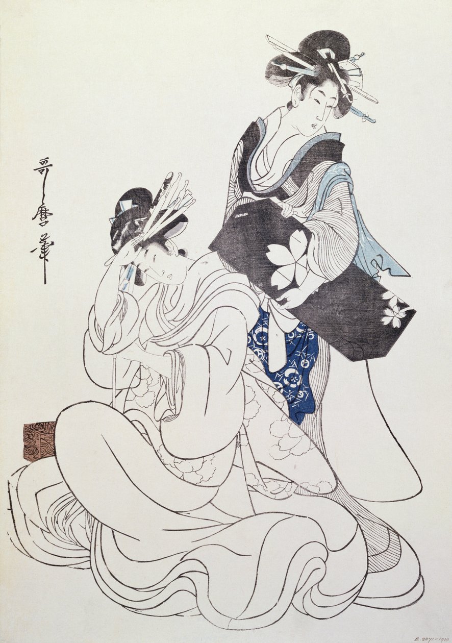 Két női figura (színes fatömbnyomat, 6. blokk) alkotó: Kitagawa Utamaro
