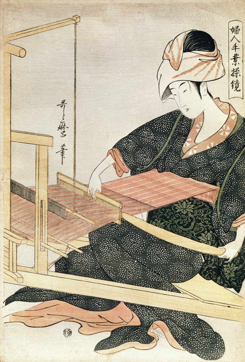 Női szövés (fatömbnyomat) alkotó: Kitagawa Utamaro