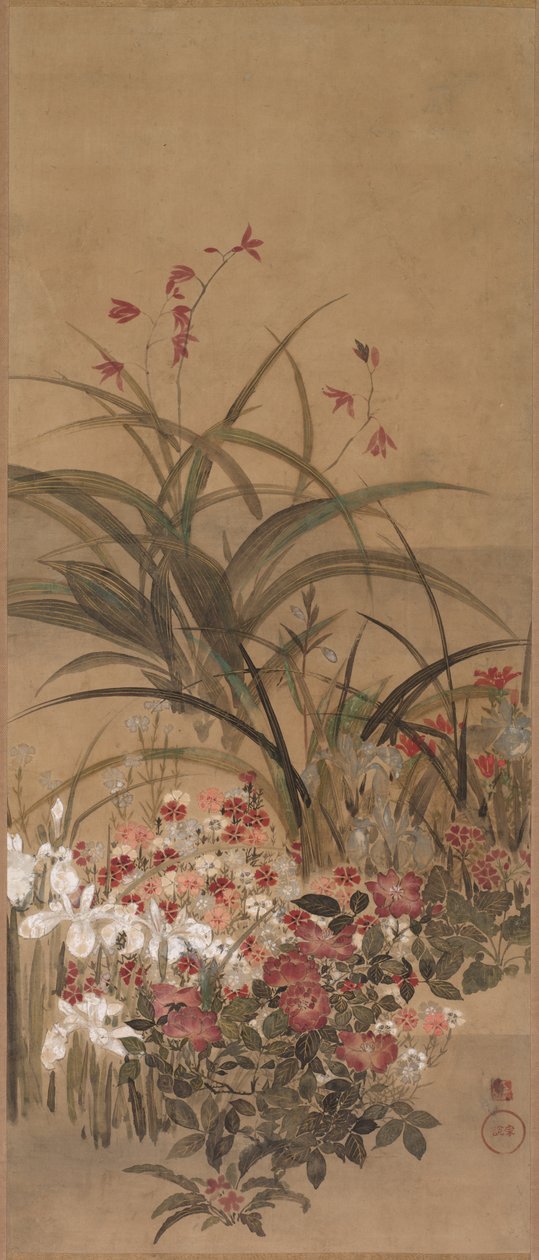 Nyári virágok, 1600-as évek közepe. alkotó: Kitagawa Sosetsu