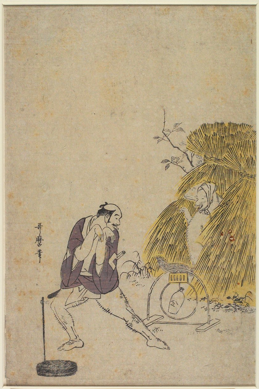 Egy szolga (Yakko), aki kigúnyol egy rókacsapdát alkotó: Kitagawa Utamaro