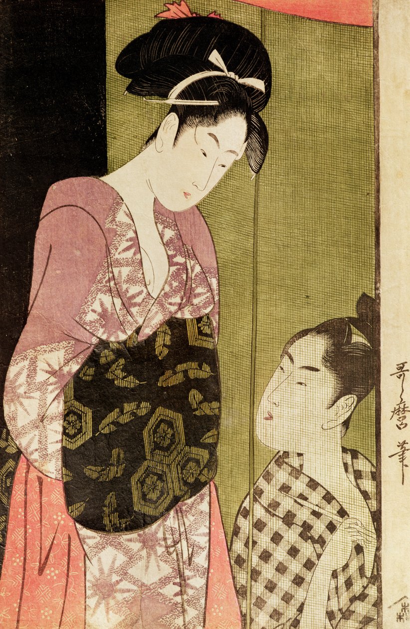 Egy férfi, aki egy nőt fest (faminta) alkotó: Kitagawa Utamaro