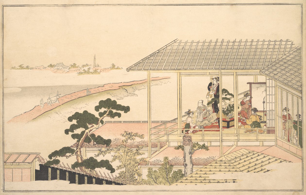 Vidámozók partija egy házban Yoshiwarában egy holdfényes éjszakán, 1789. alkotó: Kitagawa Utamaro