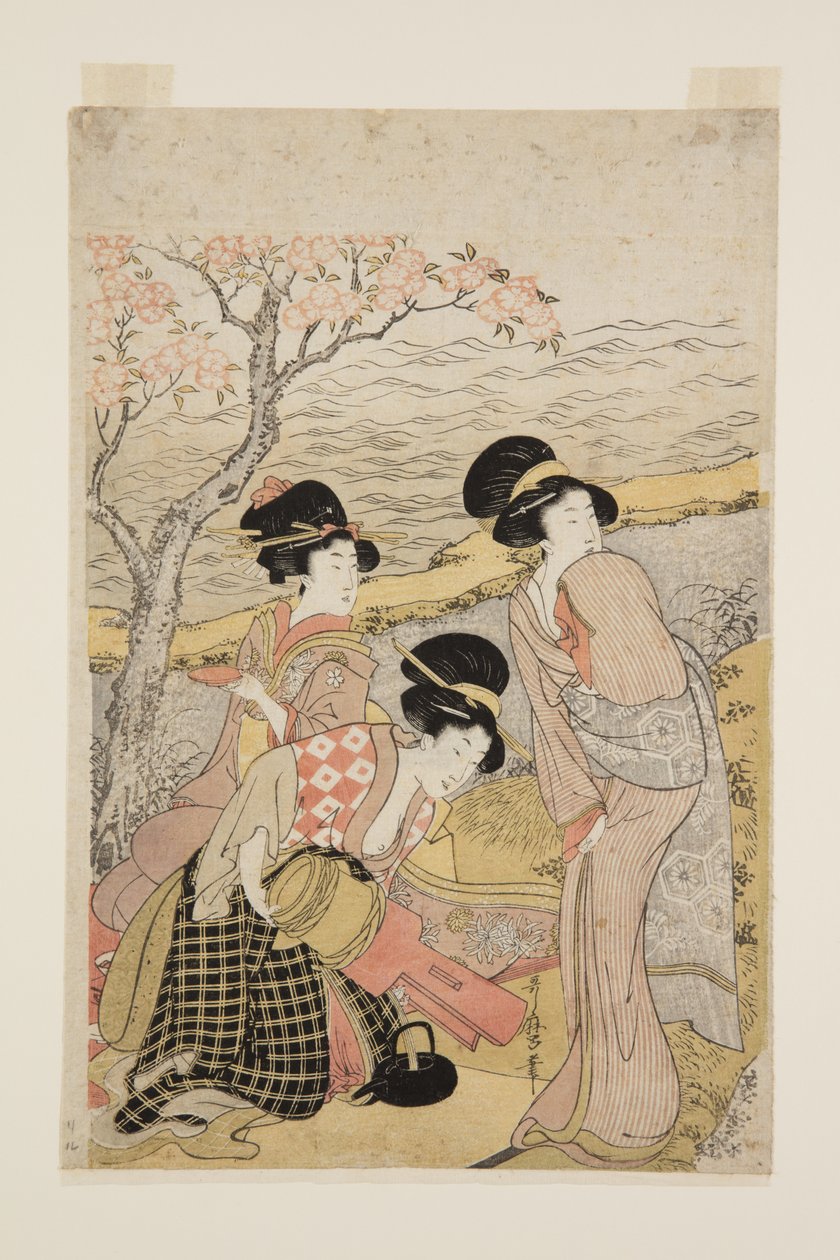 Sake Party a tenger mellett (színes fatömb nyomat) alkotó: Kitagawa Utamaro