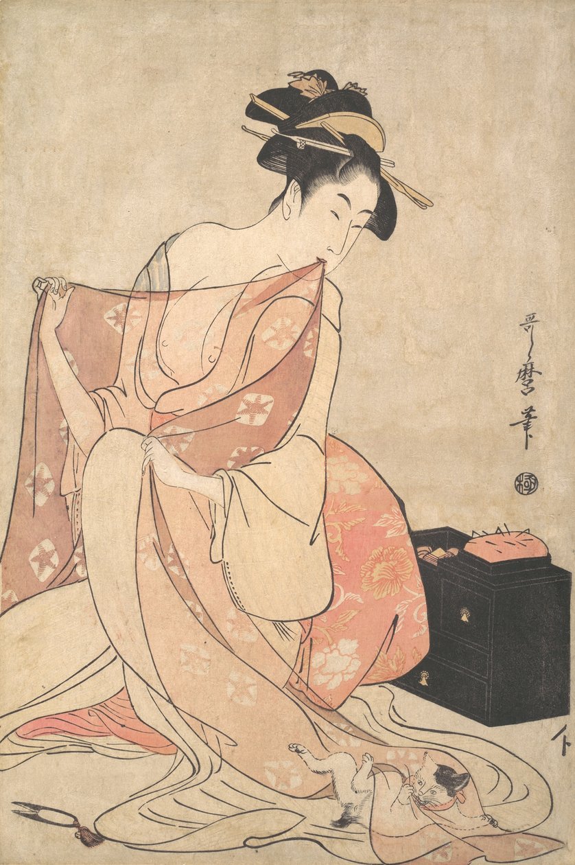 Egy nő és egy macska, kb. 1793-94. alkotó: Kitagawa Utamaro