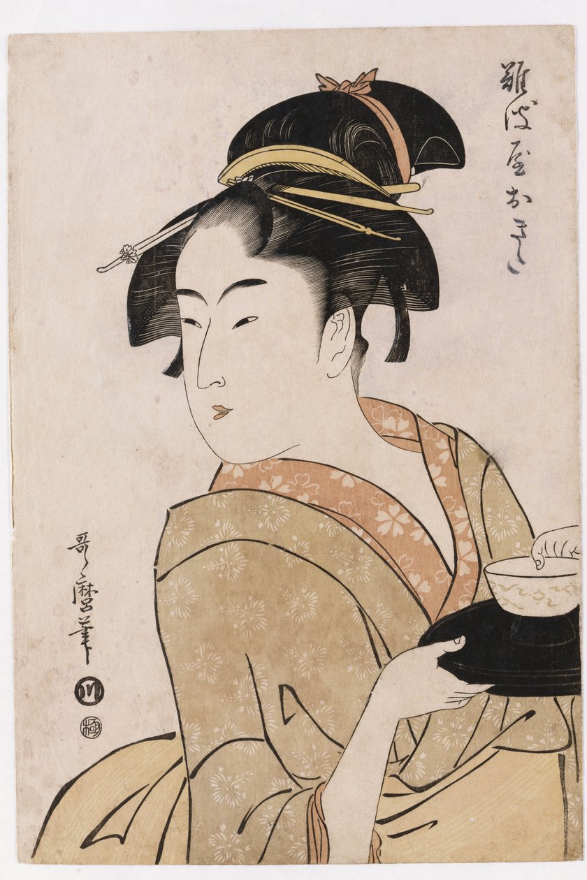 Okita pincérnő mellképe a Naniwaya Teahouse-ból alkotó: Kitagawa Utamaro