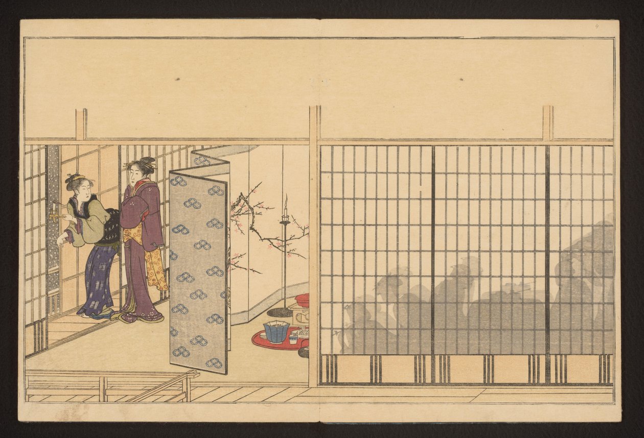 Buli egy házban, balra két nő alkotó: Kitagawa Utamaro